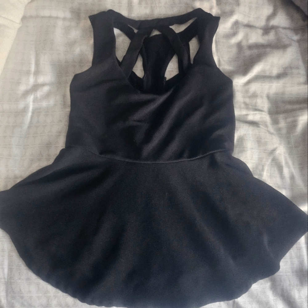 Cutout Peplum Black Top